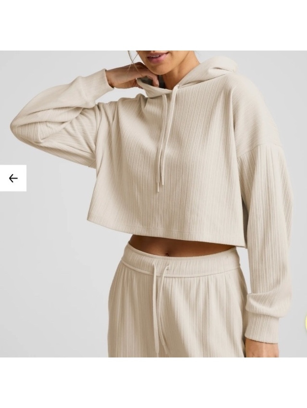 Beyond Yoga Breathe Easy Ribbed Cropped Hoodie in Ivory Women’s Medium